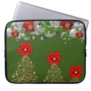 Neoprene Christmas Laptop Sleeve 15 in, Poinsettia