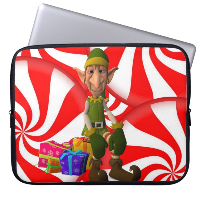 Neoprene Christmas Laptop Sleeve 15 inch, Elf (Front)