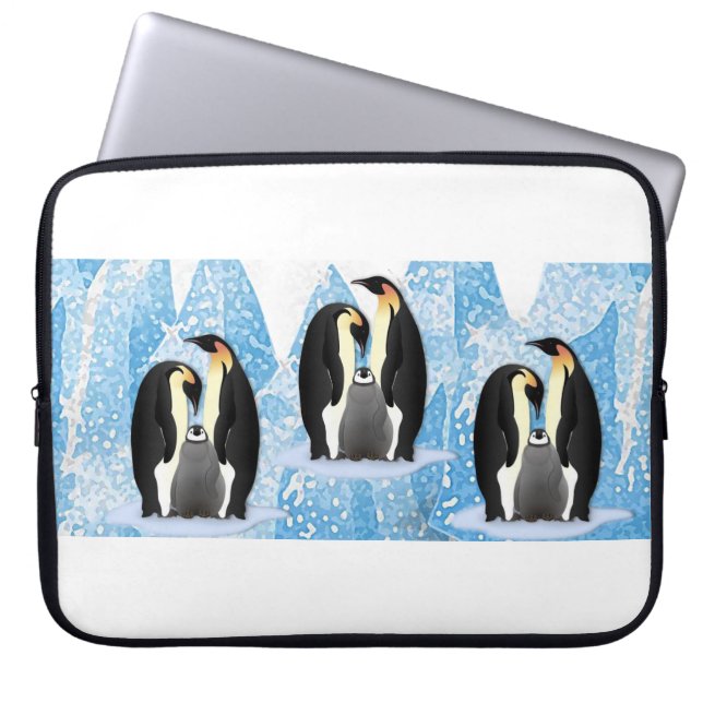 Neoprene Christmas Laptop Sleeve 15 inch, Penguin (Front)