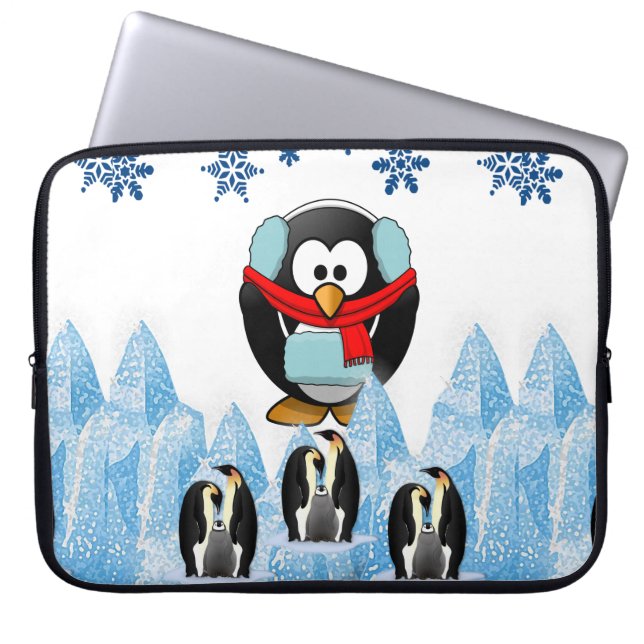 Neoprene Christmas Laptop Sleeve 15 inch, Penguin (Front)