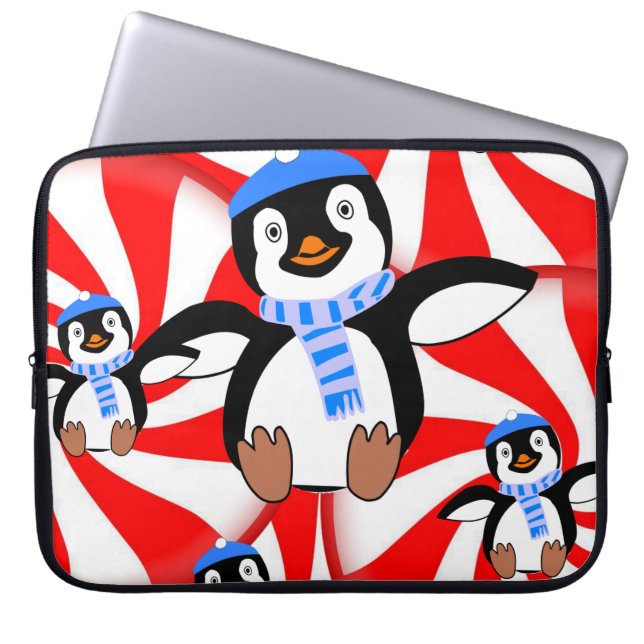 Neoprene Christmas Laptop Sleeve 15 inch, Penguin (Front)