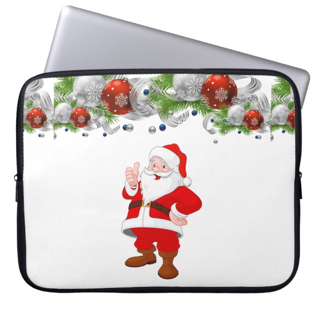 Neoprene Christmas Laptop Sleeve 15 inch, Santa (Front)