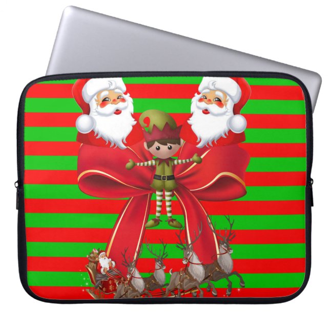Neoprene Christmas Laptop Sleeve 15 inch, Santa (Front)