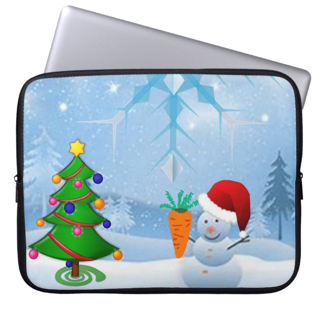 Neoprene Christmas Laptop Sleeve 15 inch, Snowman (Front)