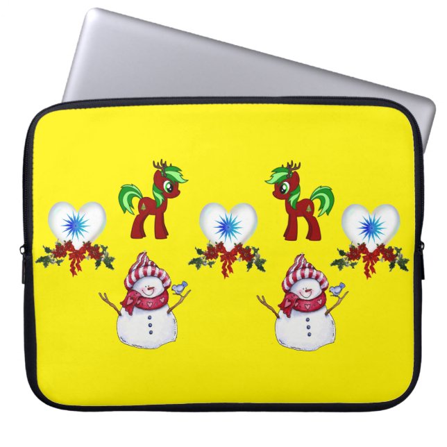 Neoprene Christmas Laptop Sleeve 15 inch, Snowman (Front)