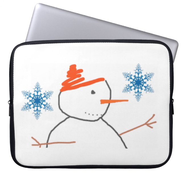 Neoprene Christmas Laptop Sleeve 15 inch, Snowman (Front)