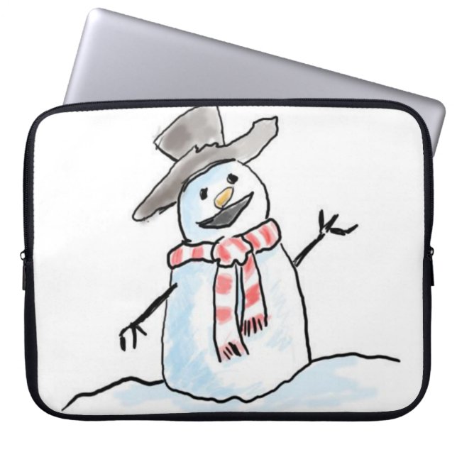 Neoprene Christmas Laptop Sleeve 15 inch, Snowman (Front)