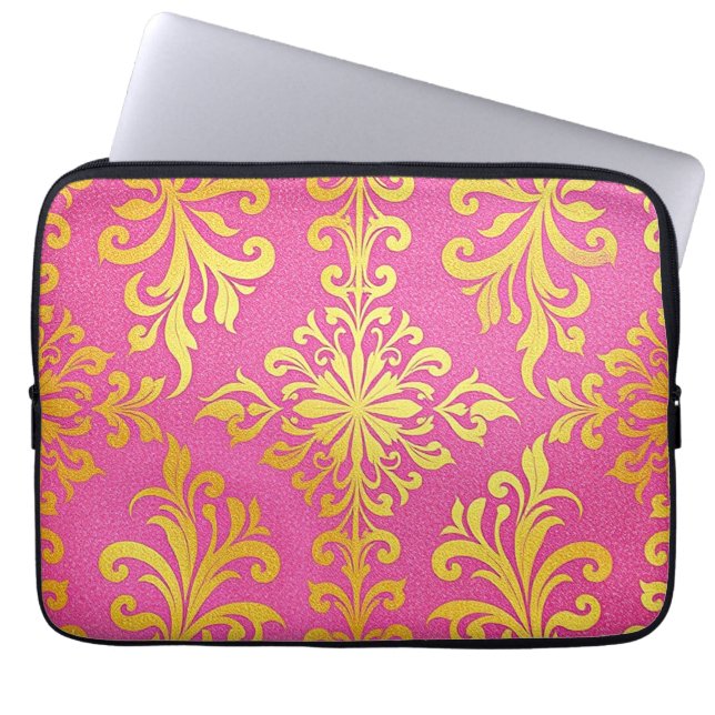 Neoprene Gold Glitter Pink Laptop Case (Front)