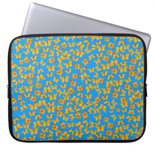Neoprene Laptop Sleeve, Golden Butterflies on Blue Laptop Sleeve