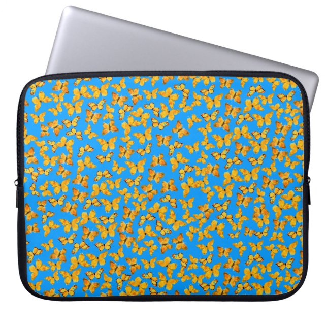 Neoprene Laptop Sleeve, Golden Butterflies on Blue Sleeve (Front)