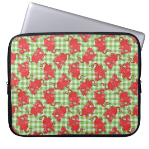 Neoprene Laptop Sleeve: Red Dragons, Green Gingham Laptop Sleeve