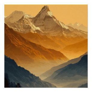 Nepal Annapurna Snowy Mountain Range Poster
