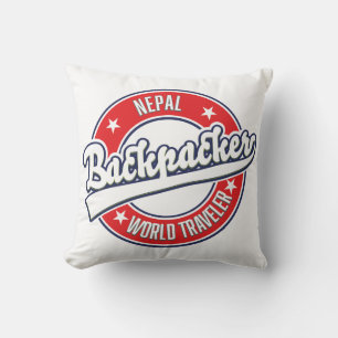 Nepal backpacker world traveller retro logo cushion
