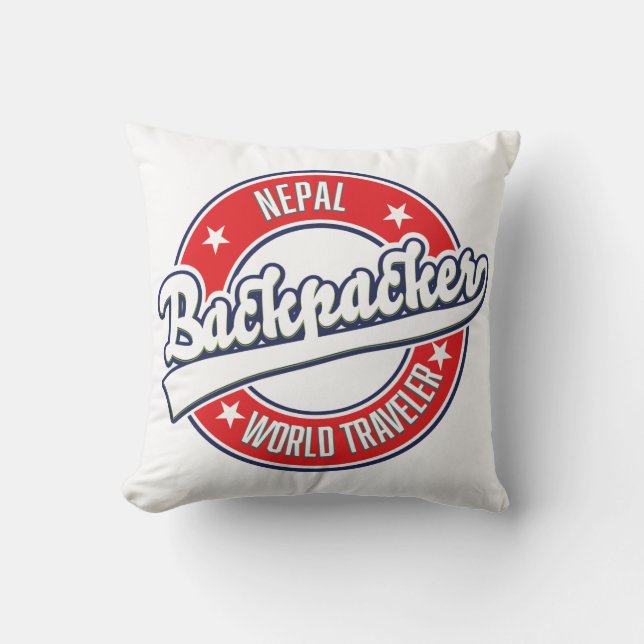 Nepal backpacker world traveller retro logo cushion (Front)