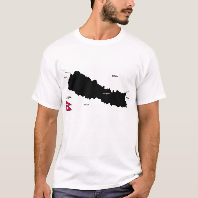 nepal country political black map flag T-Shirt (Front)