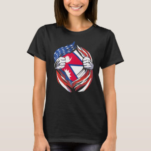 Nepal Flag American Proud of My Nepali Heritage T-Shirt