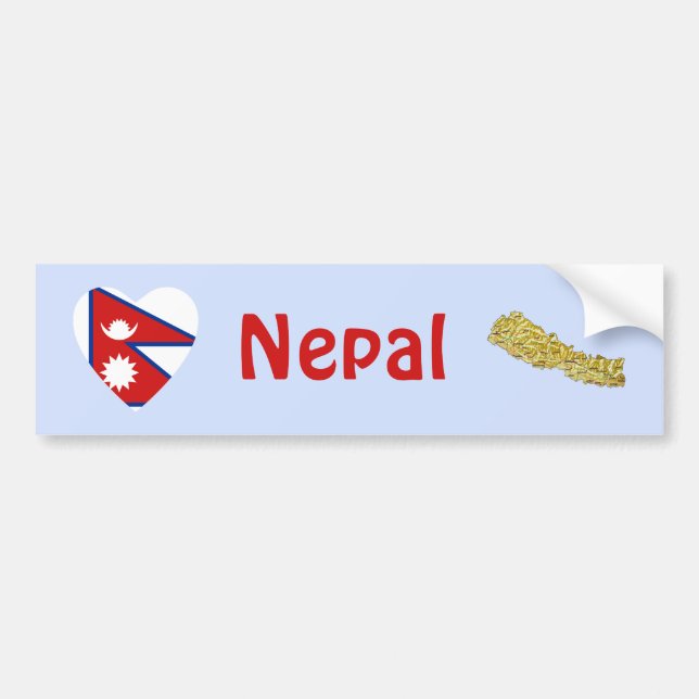 Nepal Flag Heart + Map Bumper Sticker (Front)