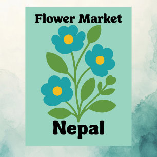 Nepal Flower Market Teal Blossom & Green Leaf Postcard