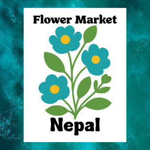 Nepal Flower Market Teal Blossom & Green Leaf Postcard