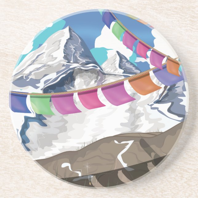 Nepal Himalayan Prayer Flags Travel poster Coaster (Front)