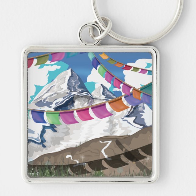 Nepal Himalayan Prayer Flags Travel poster Key Ring (Front)