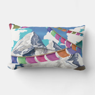 Nepal Himalayan Prayer Flags Travel poster Lumbar Cushion