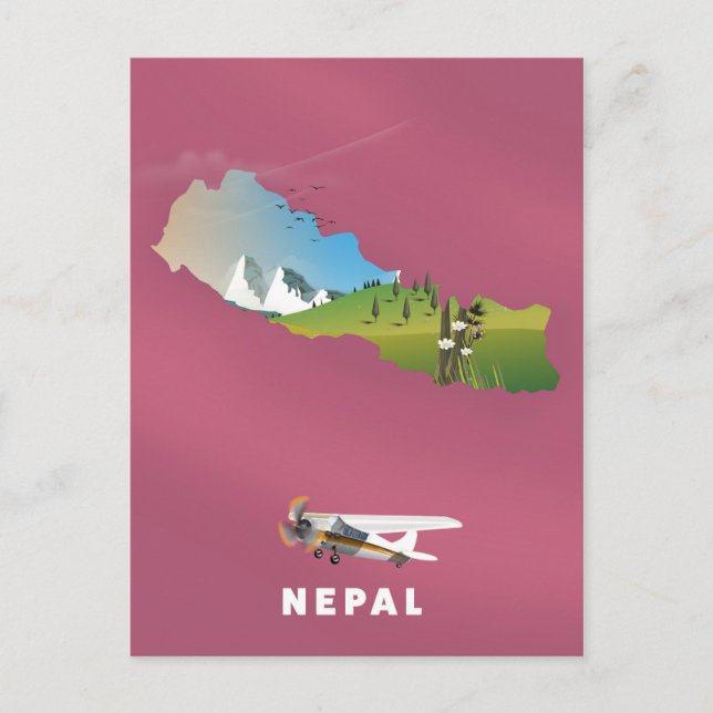 Nepal illustrated map poster postcard (Front)