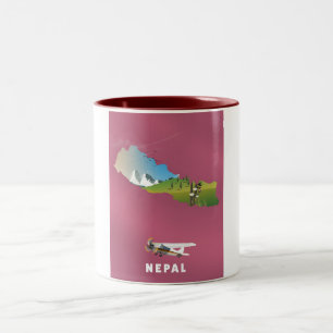 Nepal illustrated map poster Two-Tone coffee mug