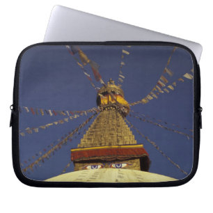 Nepal, Kathmandu. Under prayer flags, watchful Laptop Sleeve