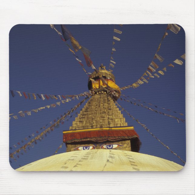 Nepal, Kathmandu. Under prayer flags, watchful Mouse Pad (Front)