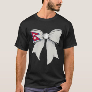 Nepal Nepali Pride Flag Girl Coquette Bow Ribbon T-Shirt