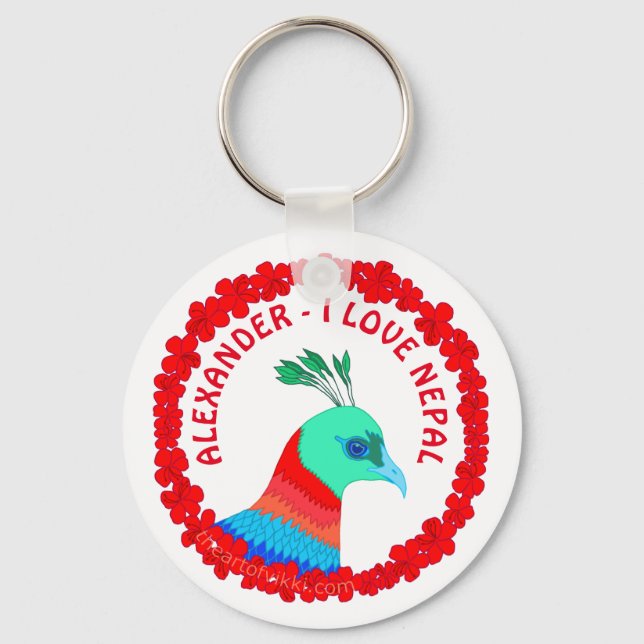 Nepal Pheasant Symbol Personalised I Love Nepal Key Ring (Front)