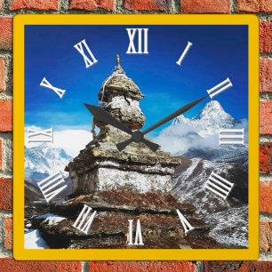 Nepal trekking, Stupa and Ama Dablam, Himalayas Square Wall Clock