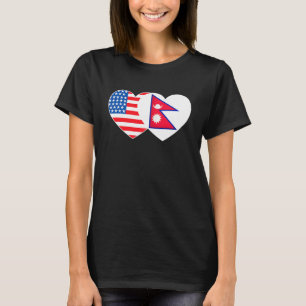 Nepal & USA Flag Twin Heart for Nepalese Americans T-Shirt