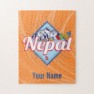 Nepal with Mountains Retro Flags Vintage Holiday Jigsaw Puzzle