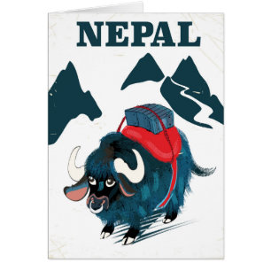 Nepal Yak vintage style travel poster