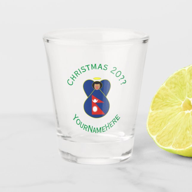 Nepali Angel Christmas Flag Personalised  Shot Glass (Front)