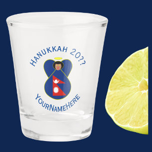 Nepali Angel Hanukkah Flag Personalised Shot Glass