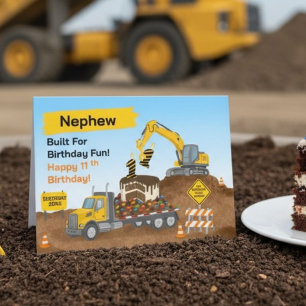 Nephew 11th Birthday Construction Site Flatbed Card