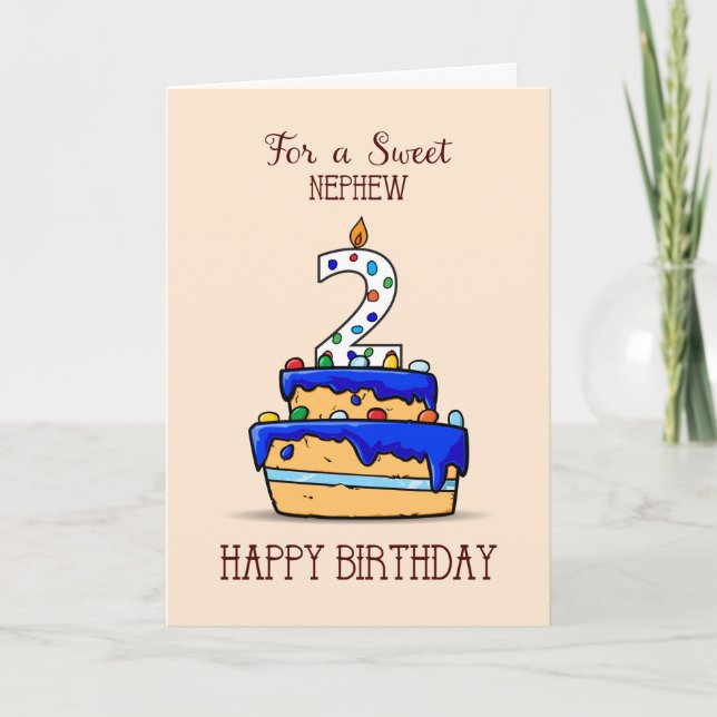 Nephew 2nd Birthday, 2 on Sweet Blue Cake Card (Front)