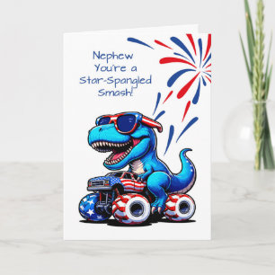 Nephew 4th of July Dinosaur T-Rex Monster Truck Card
