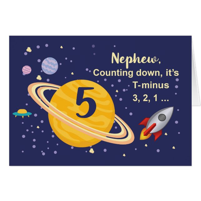 Nephew 5th Birthday Planets in Outer Space (Front Horizontal)