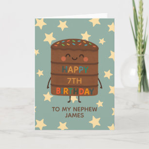 Nephew 7th Birthday Cute Custom Choco Cake Card