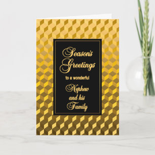 Nephew and his Family Seasons Greetings Golden Holiday Card