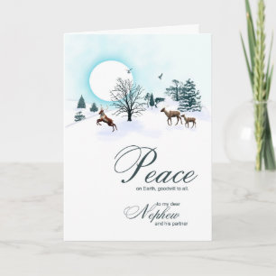 Nephew and partner, Christmas with reindeer Holiday Card