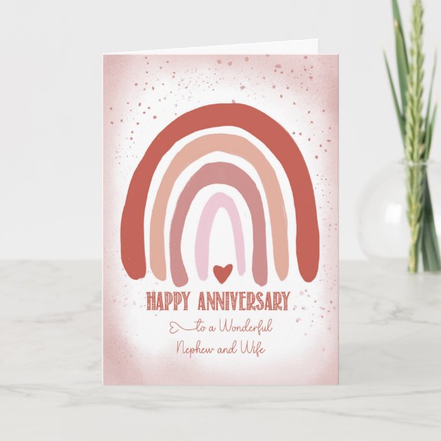 Nephew and Wife Anniversary Soft Pink Watercolor Card (Front)
