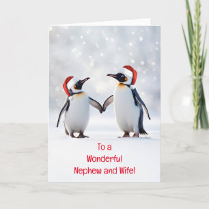 Nephew and Wife Christmas Holiday Cute Penguins  Card