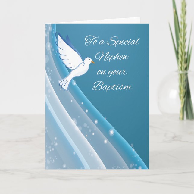Nephew Baptism, Dove on Blue Waters Card (Front)