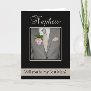 Nephew Best Man request Grey Suit Invitation