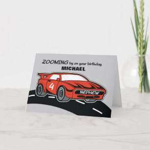 Nephew Birthday Age 4 Red Sports Car Card